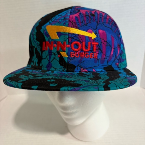 IN N OUT BURGER Blue Neon Retro Hat W/ Black Adjustable Snap Back Baseball Cap - Picture 8 of 10